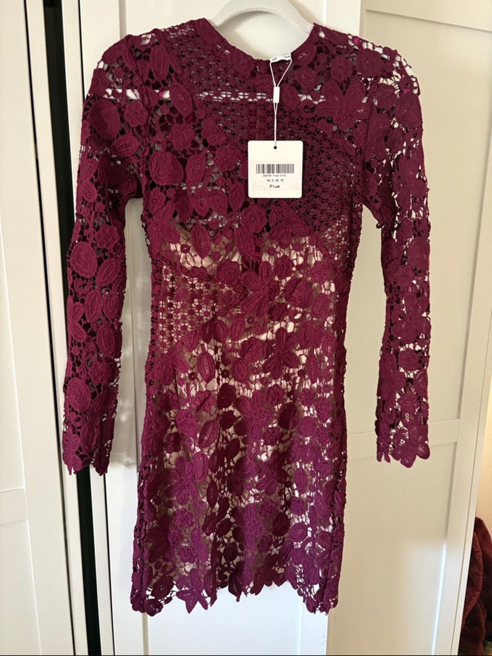 Selfie Leslie Long-Sleeve Crochet Lace Dress in Burgundy